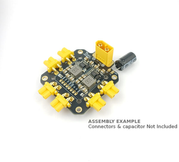 SwiftWing PDB-6S example assembly with XT60, XT30 connectors and external input capacitor installed