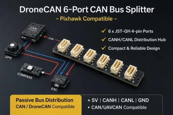 DroneCAN 6-Port CAN Bus Splitter – JST-GH 4-Pin, Pixhawk Compatible